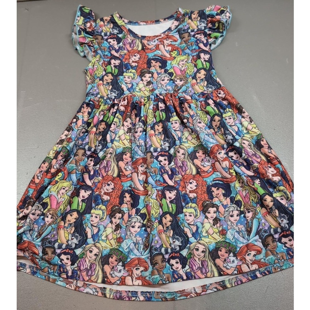 Disney Princess All Over Print Milk Silk Flutter Sleeve Dress 5T Multicolor